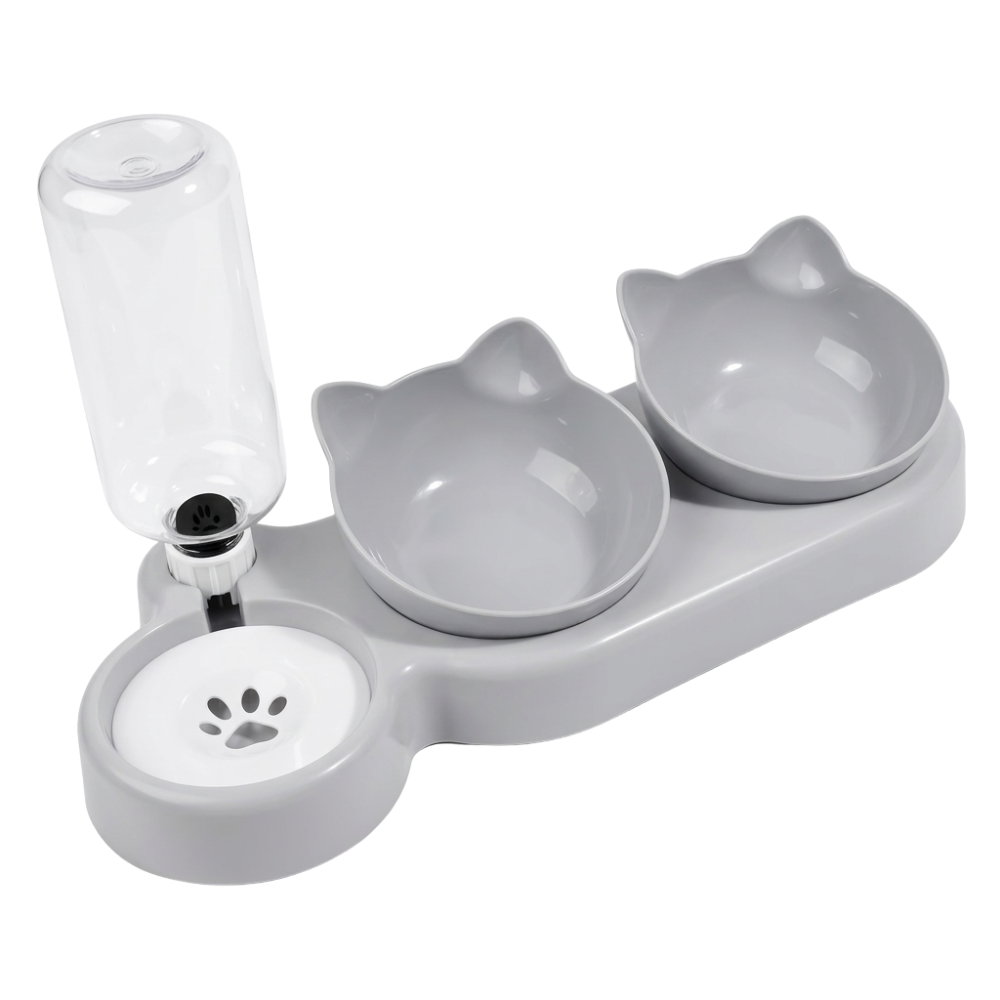 Distributeur de croquettes pour chat avec réservoir d’eau et double bol