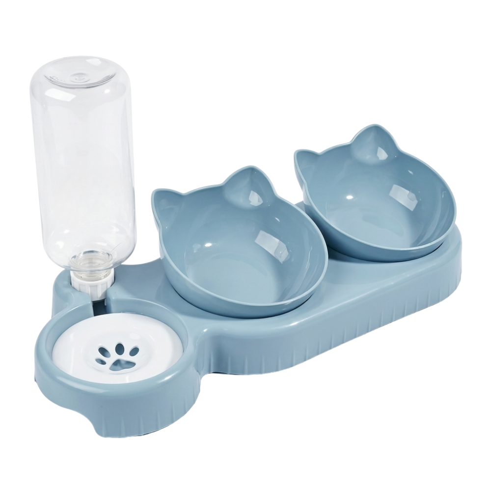 Distributeur de croquettes pour chat avec réservoir d’eau et double bol