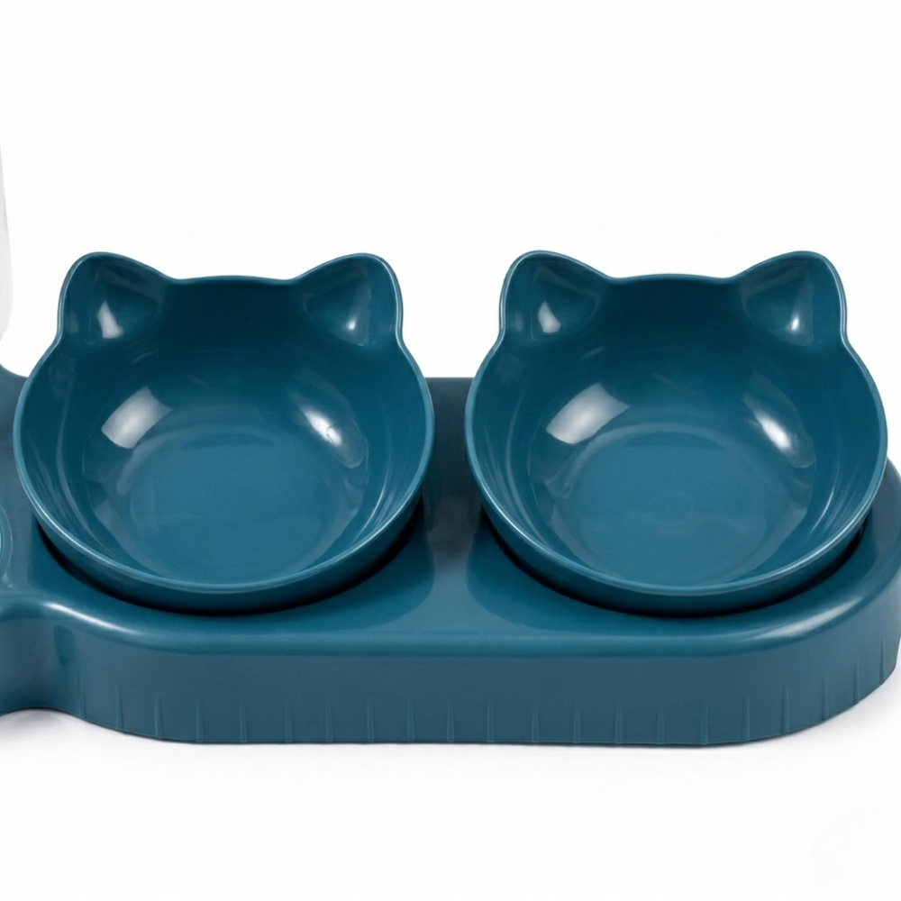 Distributeur de croquettes pour chat avec réservoir d’eau et double bol
