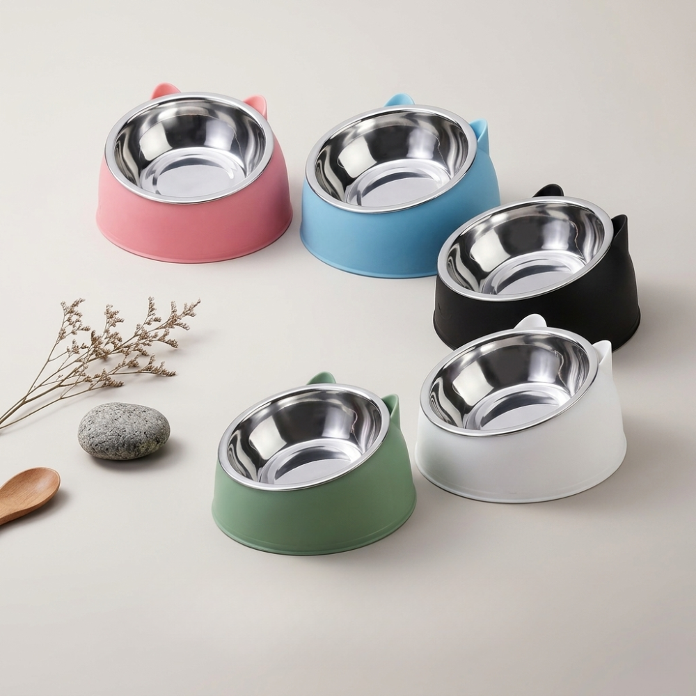 Gamelle inclinée pour chat avec bol inox