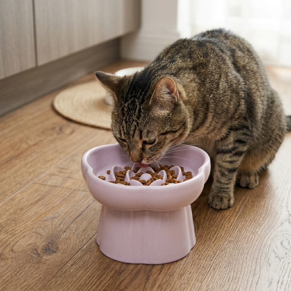 Gamelle pour chat en céramique surélevée avec reliefs internes 14,5 cm