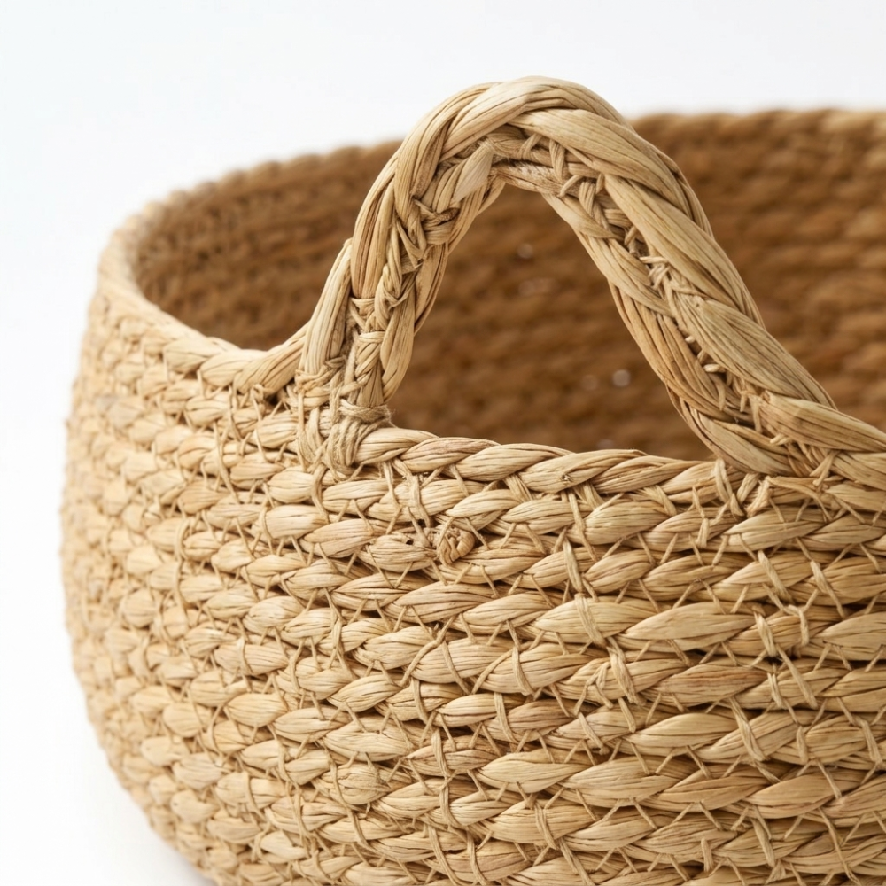 Panier rond en fibres tressées pour chat avec coussin amovible 46 cm