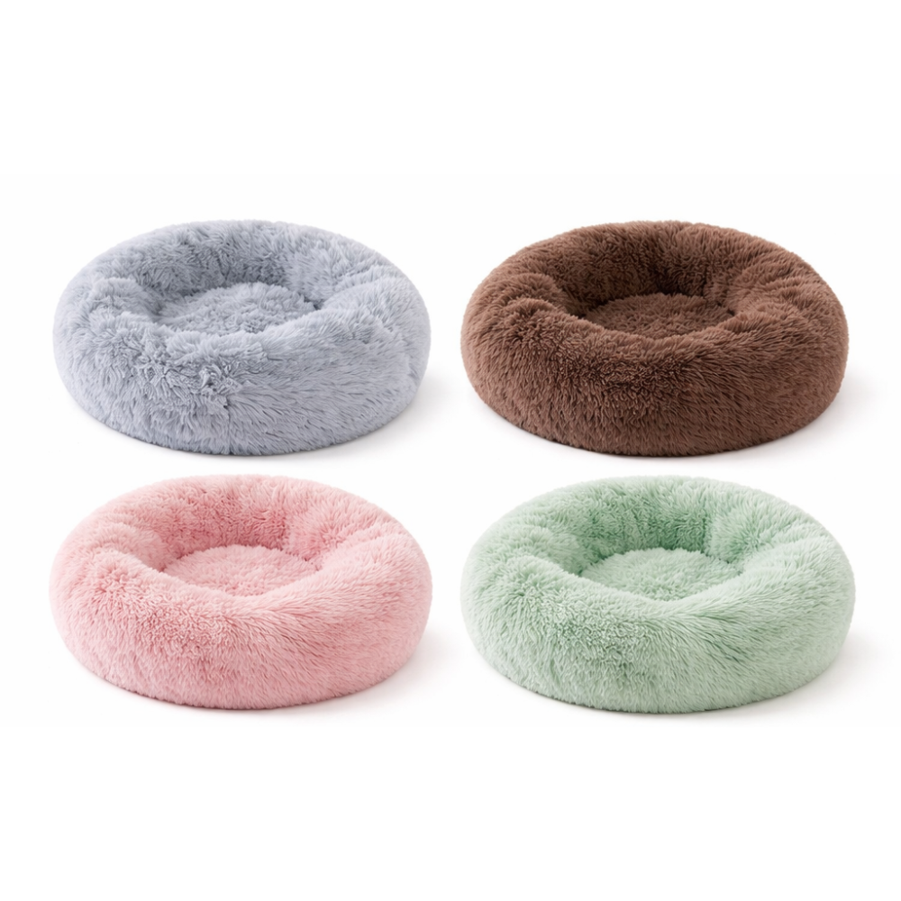 Panier rond en peluche pour chat avec bord surélevé