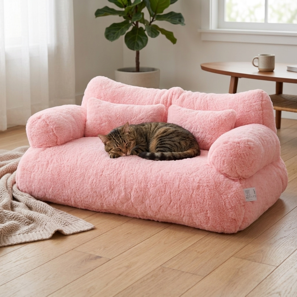 Canapé pour chat en peluche avec coussin et accoudoirs