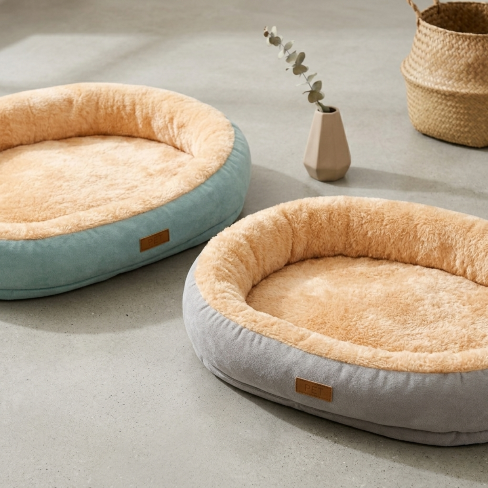 Panier ovale en peluche pour chat avec rebords