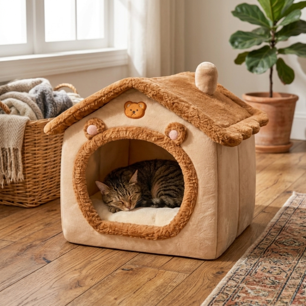 Niche Intérieure pour Chat en Tissu avec Coussin Amovible