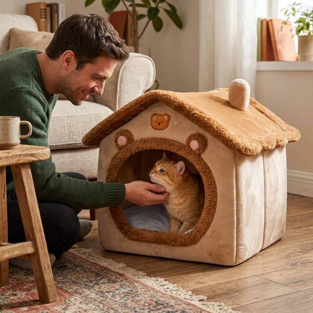 Niche Intérieure pour Chat en Tissu avec Coussin Amovible