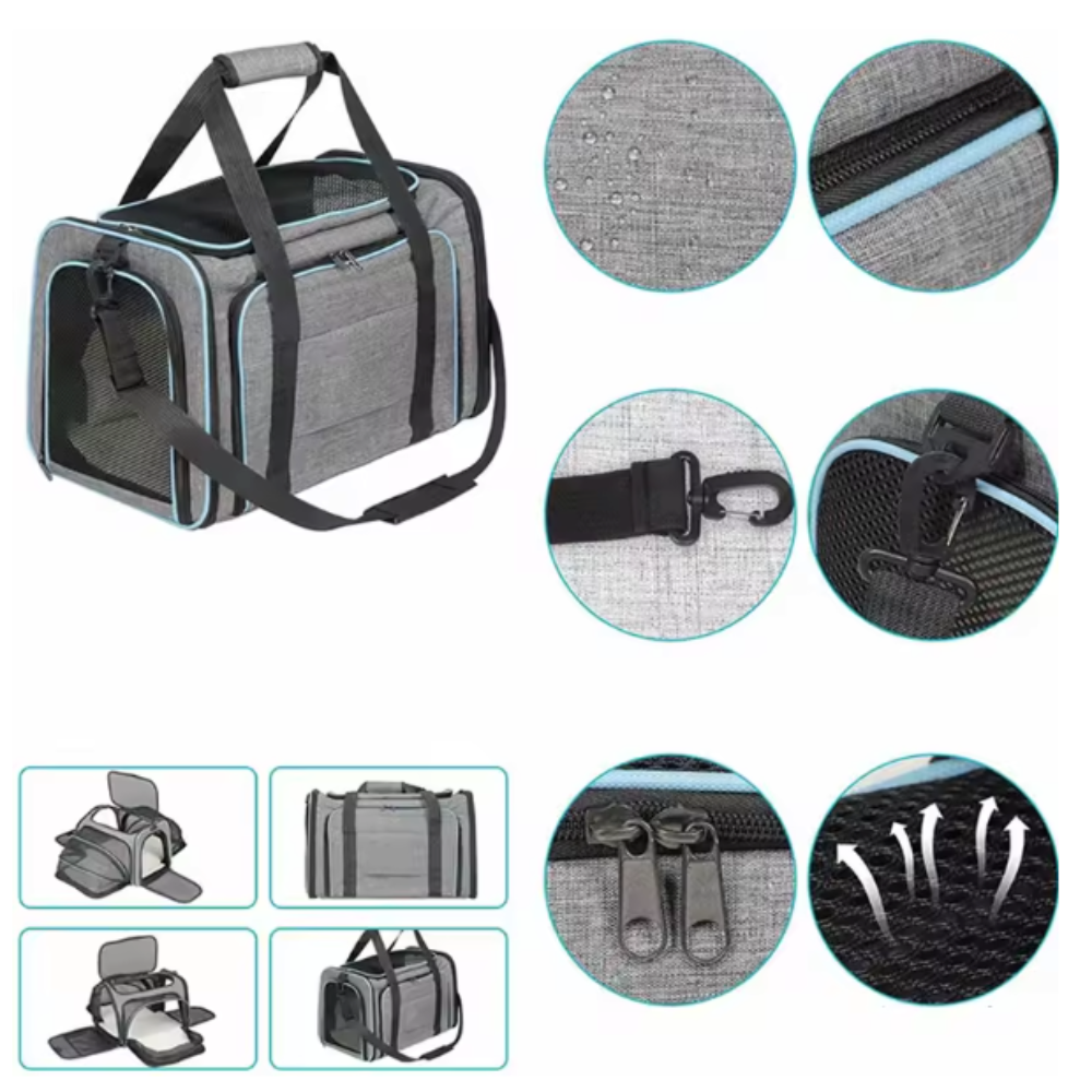 Sac de transport pliable pour chat avec extension en maille