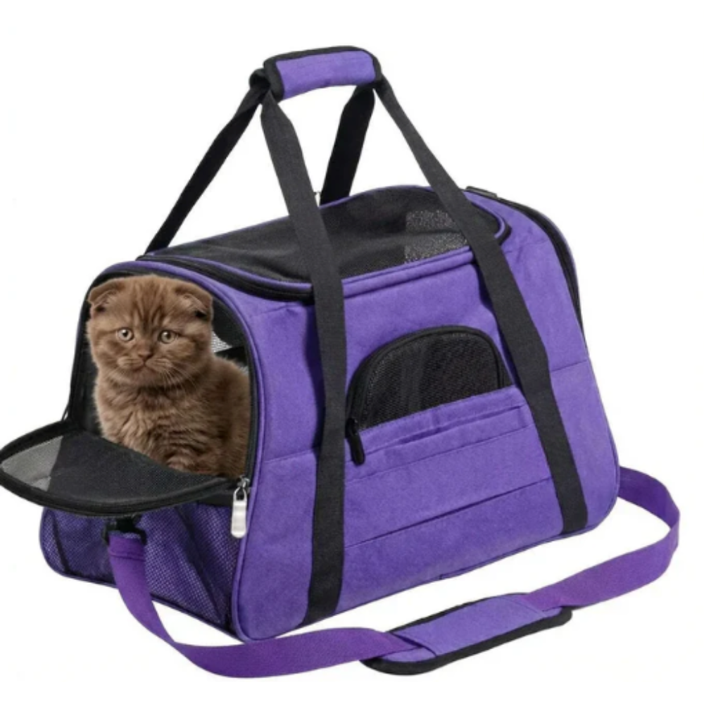 Sac de transport pliable pour chat en tissu oxford avec ouverture zippée