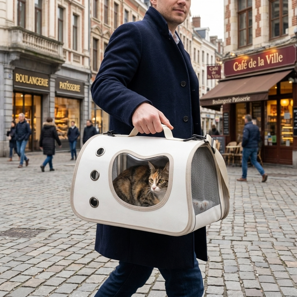 Sac de transport pour chat en tissu oxford avec fenêtre et fermeture zippée