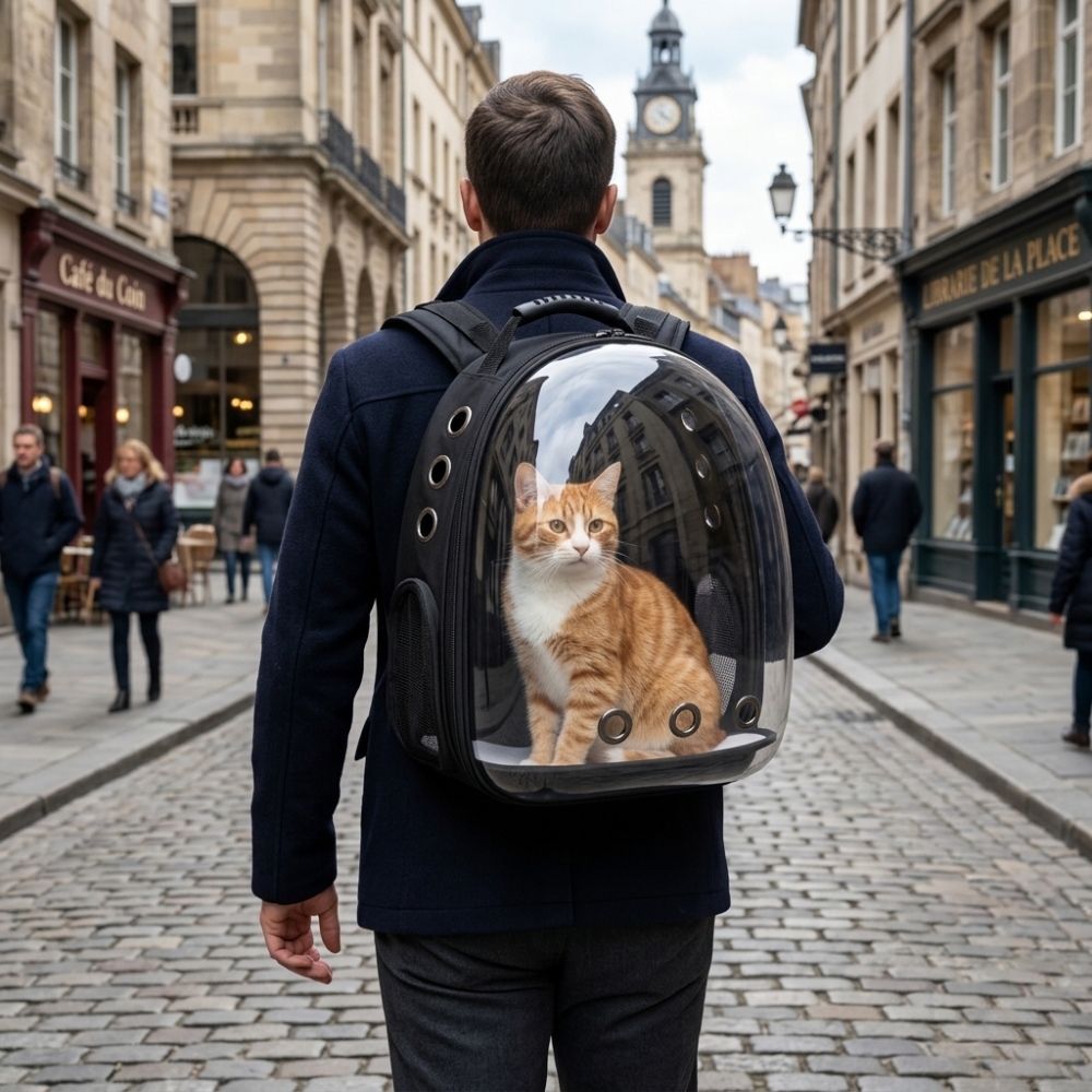 Sac à dos de transport pour chat avec façade plastique transparente