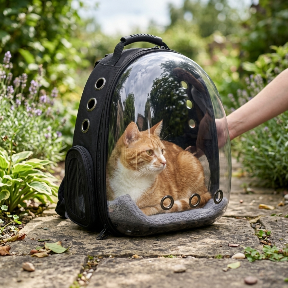 Sac à dos de transport pour chat avec façade plastique transparente