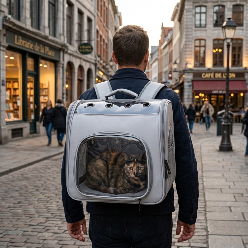 Sac à dos de transport pour chat en tissu oxford avec fenêtre transparente