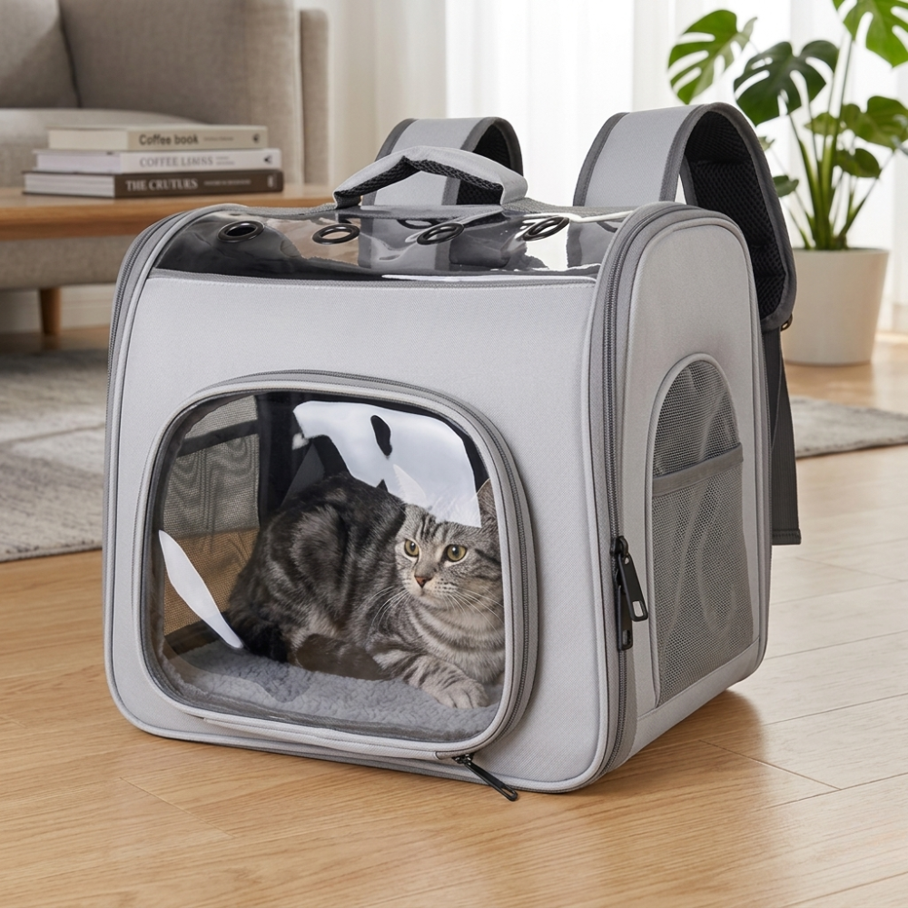 Sac à dos de transport pour chat en tissu oxford avec fenêtre transparente