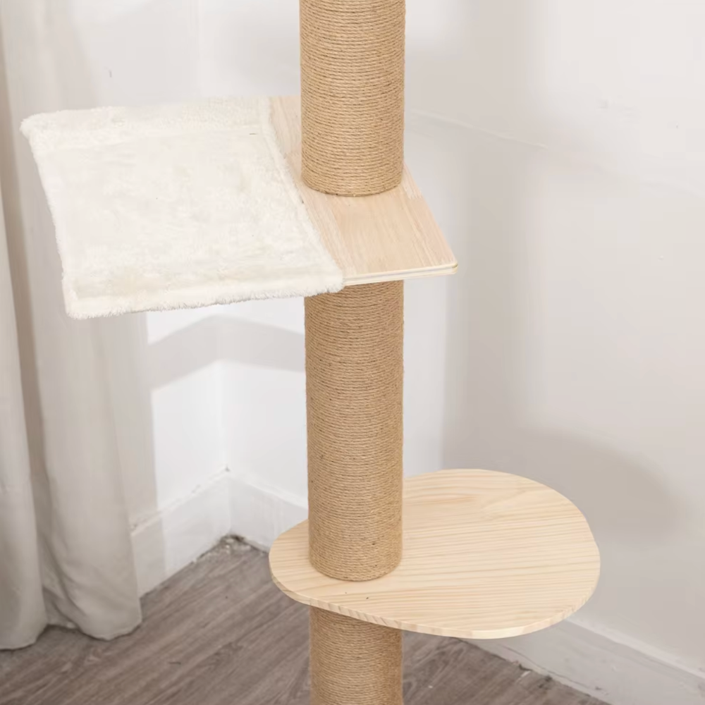 Arbre à chat en bois 250–270 cm fixation plafond avec poteau sisal