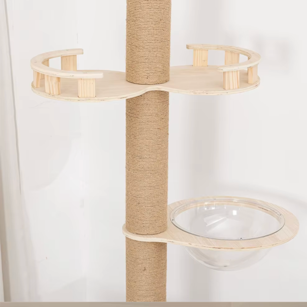 Arbre à chat en bois 250–270 cm fixation plafond avec poteau sisal