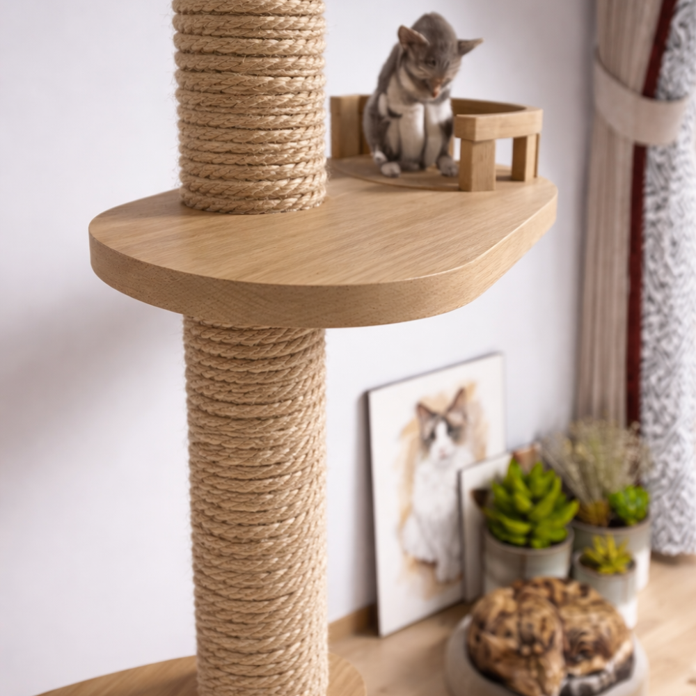 Arbre à chat en bois 250–270 cm fixation plafond avec poteau sisal