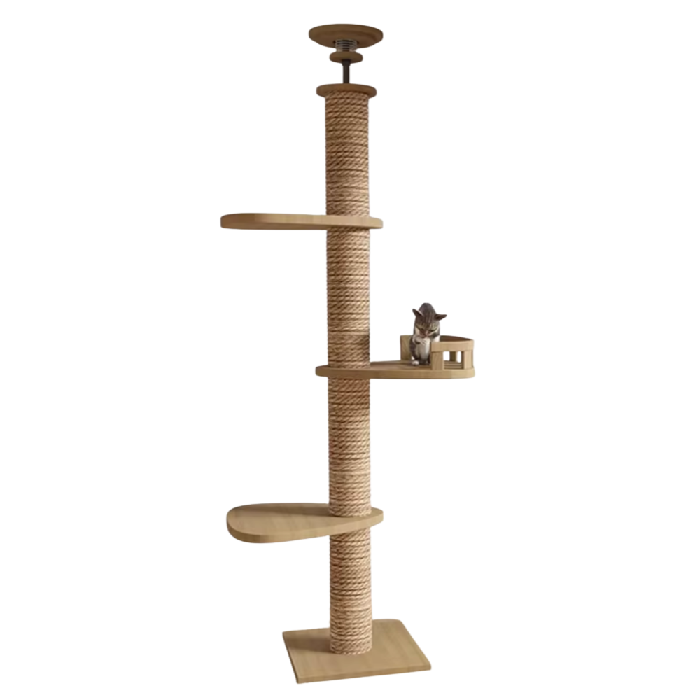 Arbre à chat en bois 250–270 cm fixation plafond avec poteau sisal