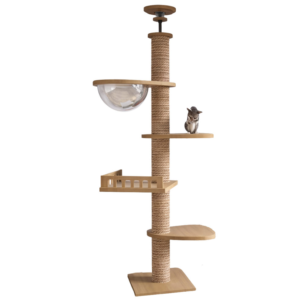 Arbre à chat en bois 250–270 cm fixation plafond avec poteau sisal