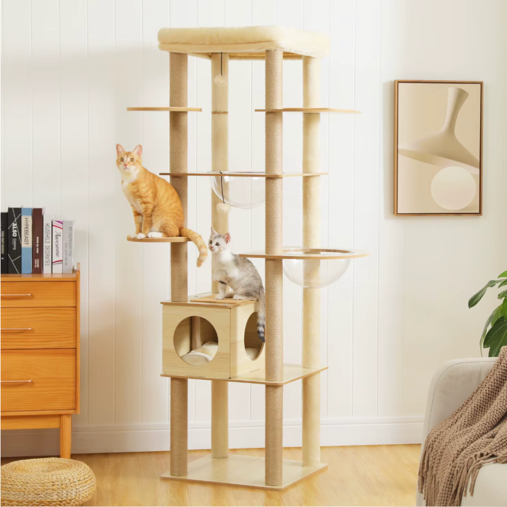 Arbre à chat en bois multi-niveaux 150–180 cm avec plateformes et niche