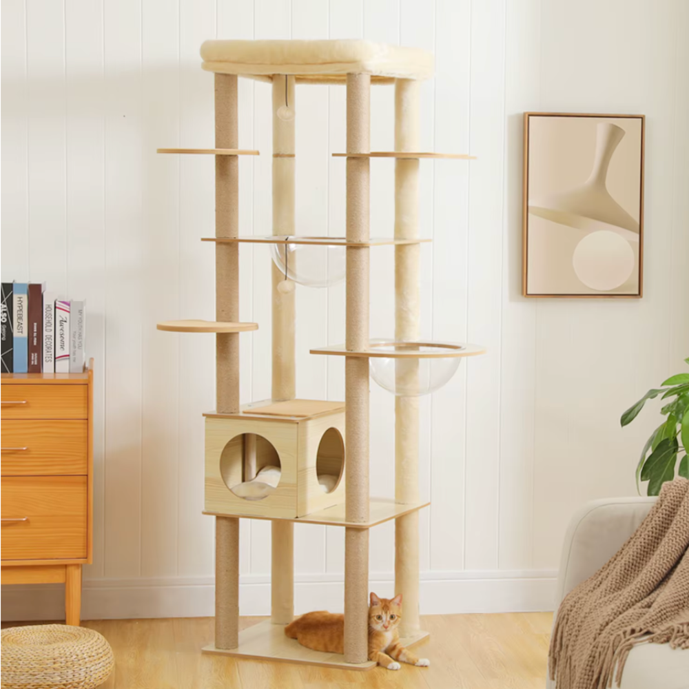 Arbre à chat en bois multi-niveaux 150–180 cm avec plateformes et niche