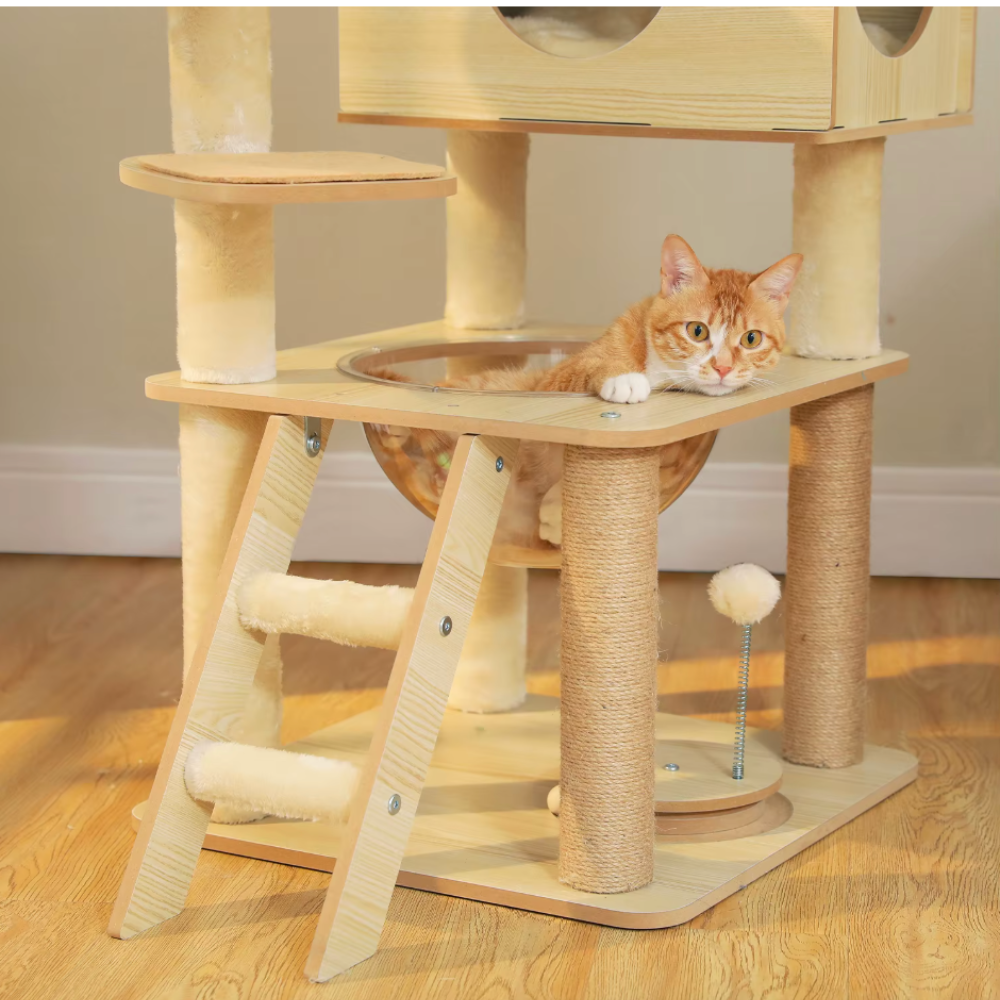 Arbre à chat en bois multi-niveaux 150–180 cm avec plateformes et niche