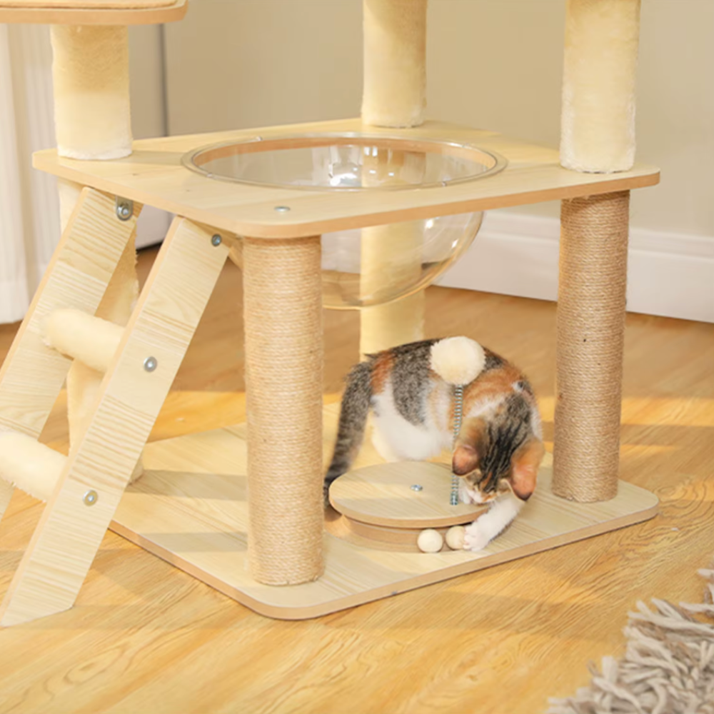 Arbre à chat en bois multi-niveaux 150–180 cm avec plateformes et niche