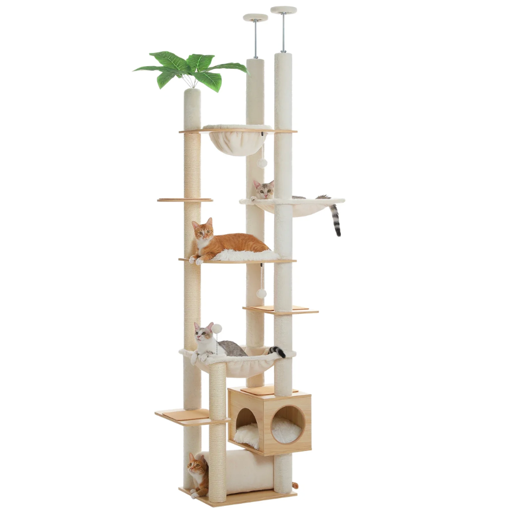 Arbre à chat réglable sol-plafond 230–252 cm avec hamac et niche