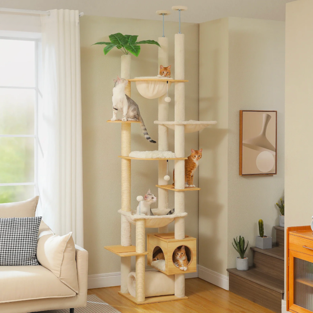 Arbre à chat réglable sol-plafond 230–252 cm avec hamac et niche