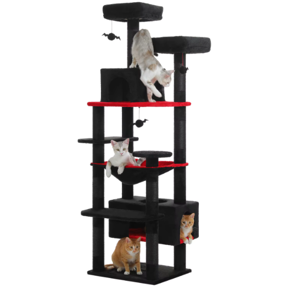Arbre à chat multi-niveaux 184 cm avec niche, hamac et poteaux en sisal
