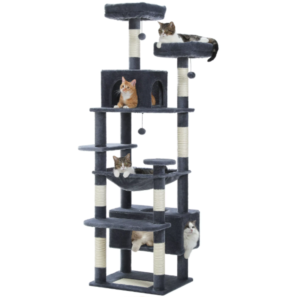 Arbre à chat multi-niveaux 184 cm avec niche, hamac et poteaux en sisal
