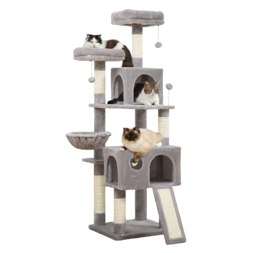 Arbre à chat 162 cm avec niches, hamac, rampe et poteaux en sisal