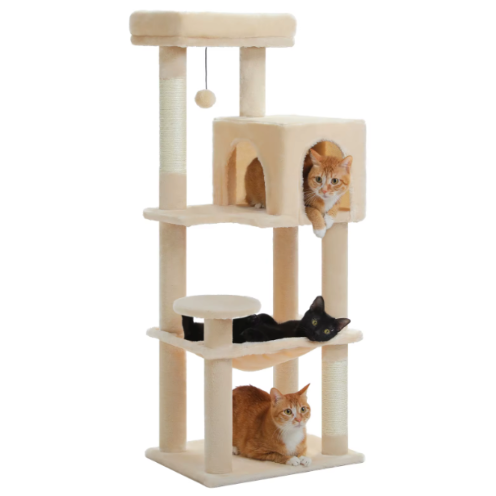 Arbre à chat 113 cm avec niches, hamac, plateformes et poteaux en sisal