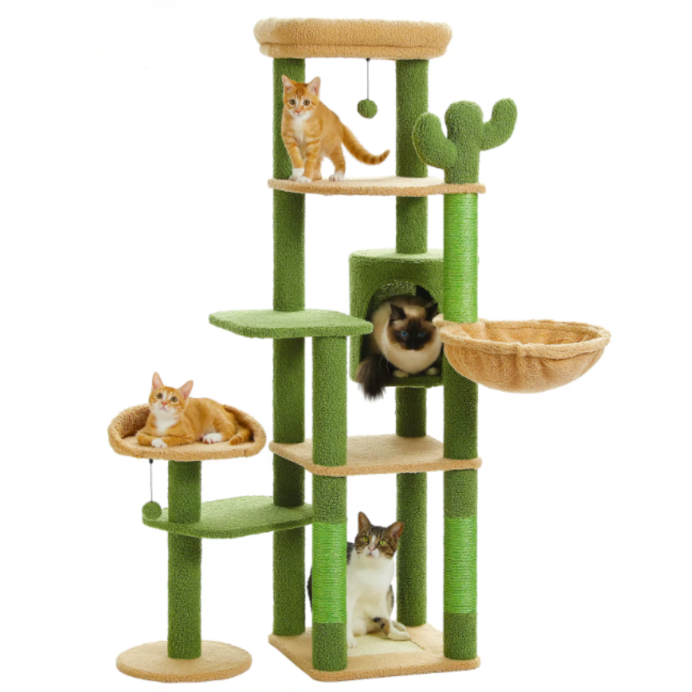 Arbre à chat 150 cm avec niches, hamac, plateformes et poteaux en sisal