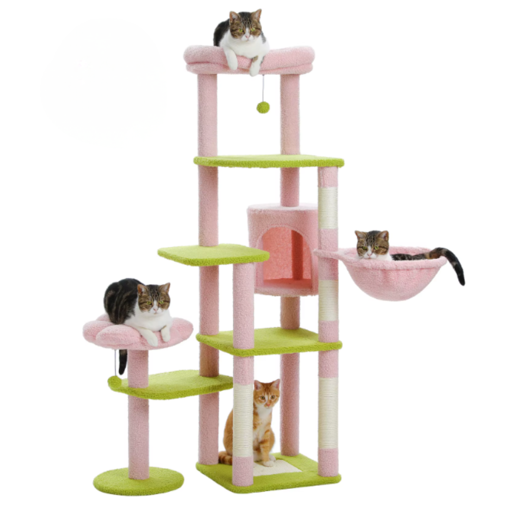 Arbre à chat 150 cm avec niches, hamac, plateformes et poteaux en sisal