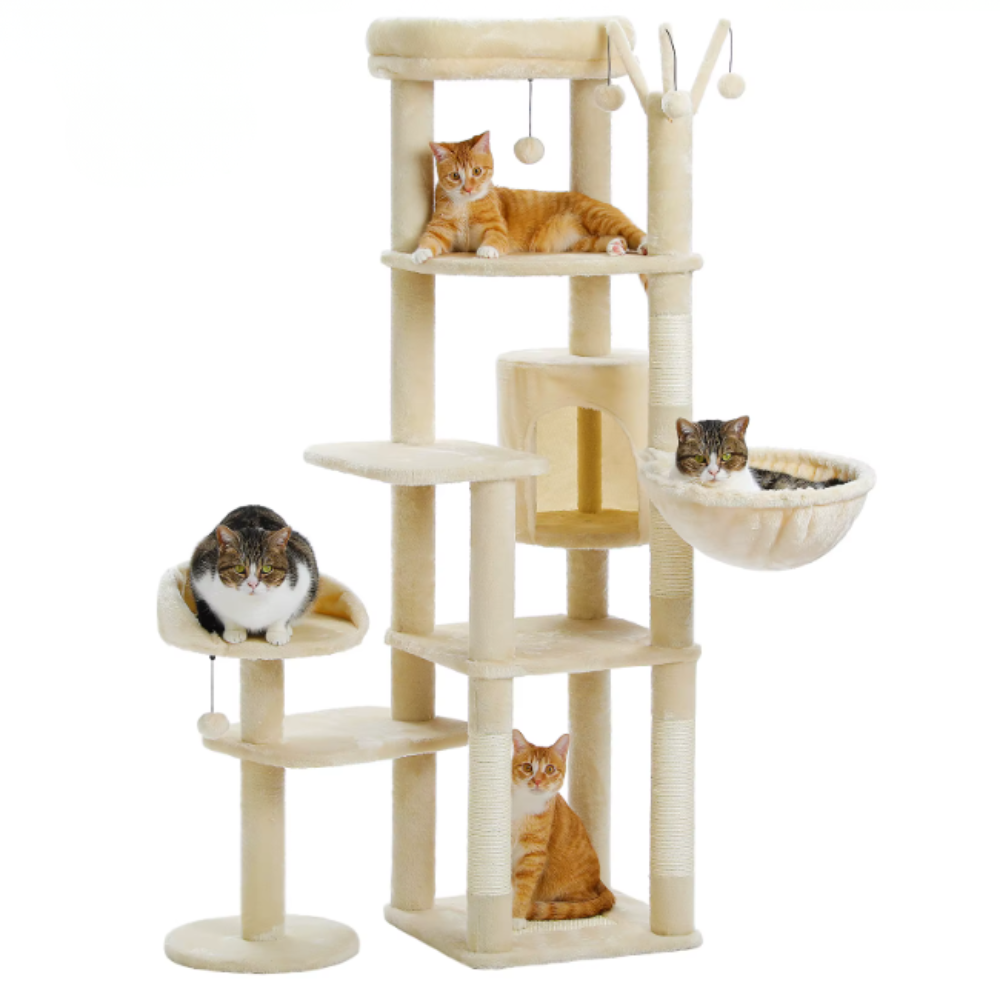 Arbre à chat 150 cm avec niches, hamac, plateformes et poteaux en sisal