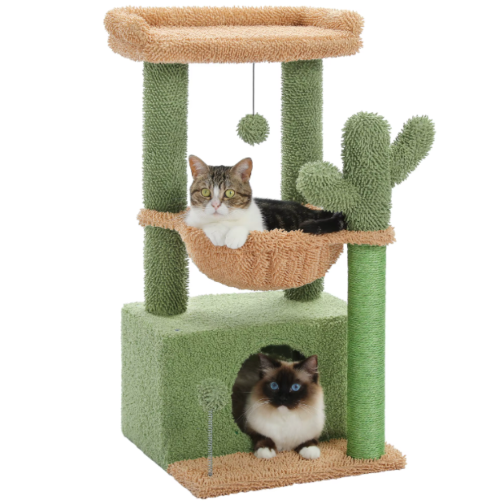 Arbre à chat 84 cm avec niche, hamac et poteaux en sisal