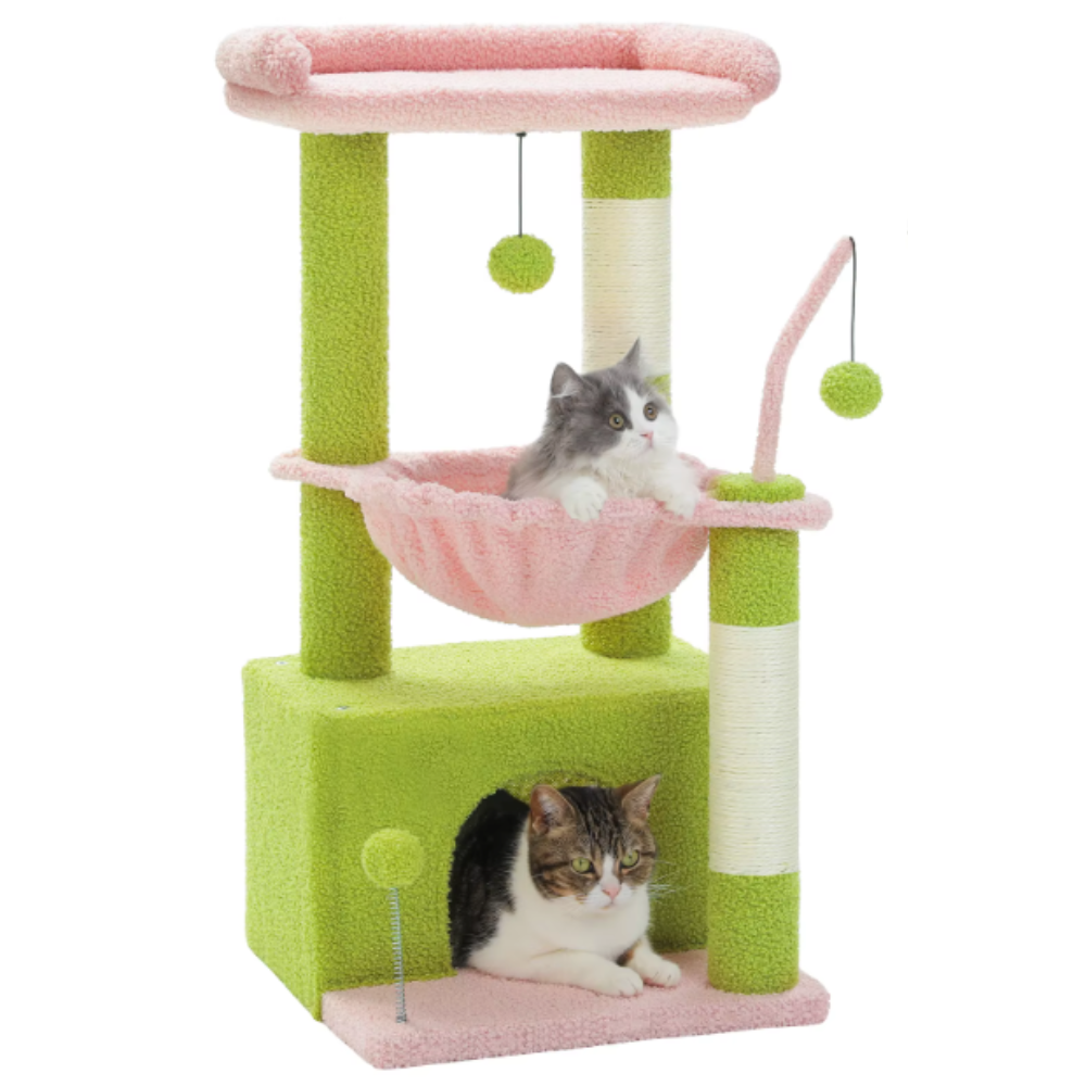 Arbre à chat 84 cm avec niche, hamac et poteaux en sisal