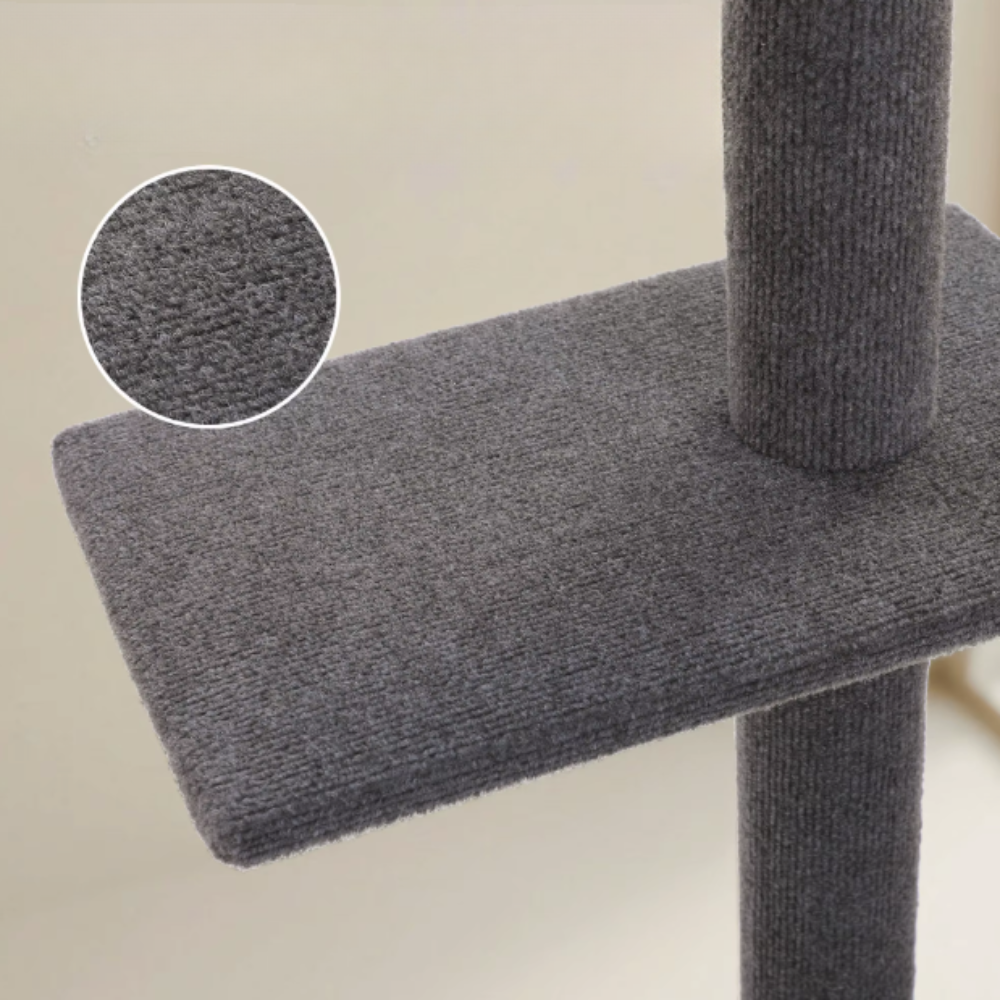 Arbre à chat réglable du sol au plafond avec plateformes et poteaux en sisal