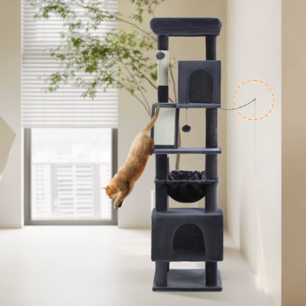 Arbre à chat multi-niveaux 180 cm avec niches, hamac et plateformes
