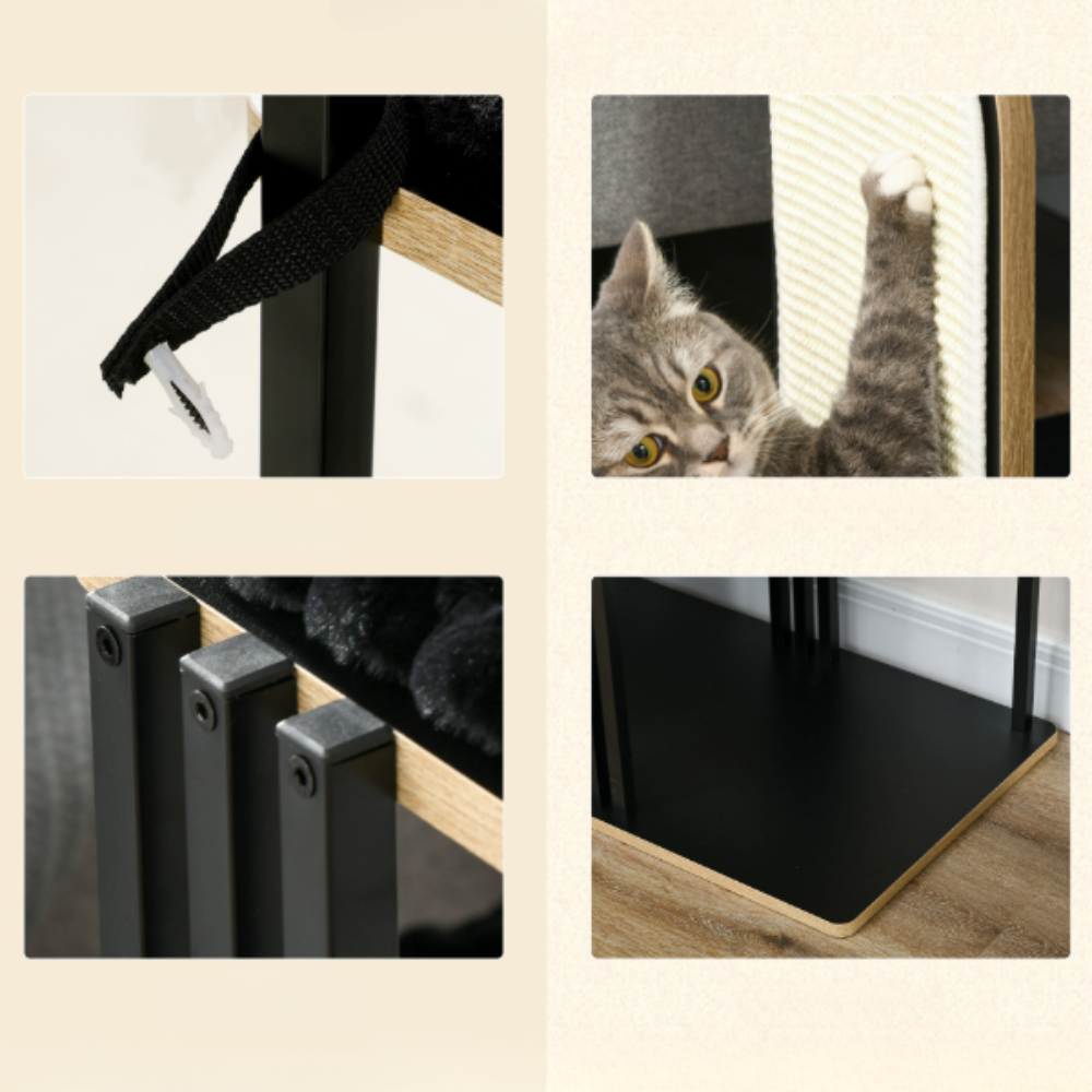 Arbre à chat 3 niveaux avec niche et plateformes – 128 cm