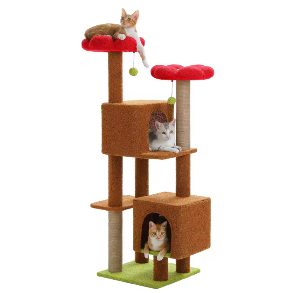 Arbre à chat multi-niveaux avec niches et plateformes fleur – 133 cm