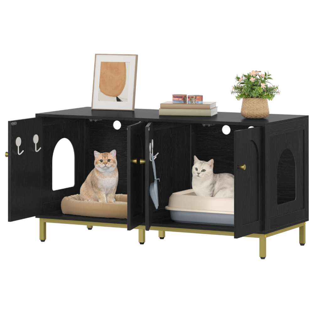 Meuble litière pour chat double compartiment 119 cm