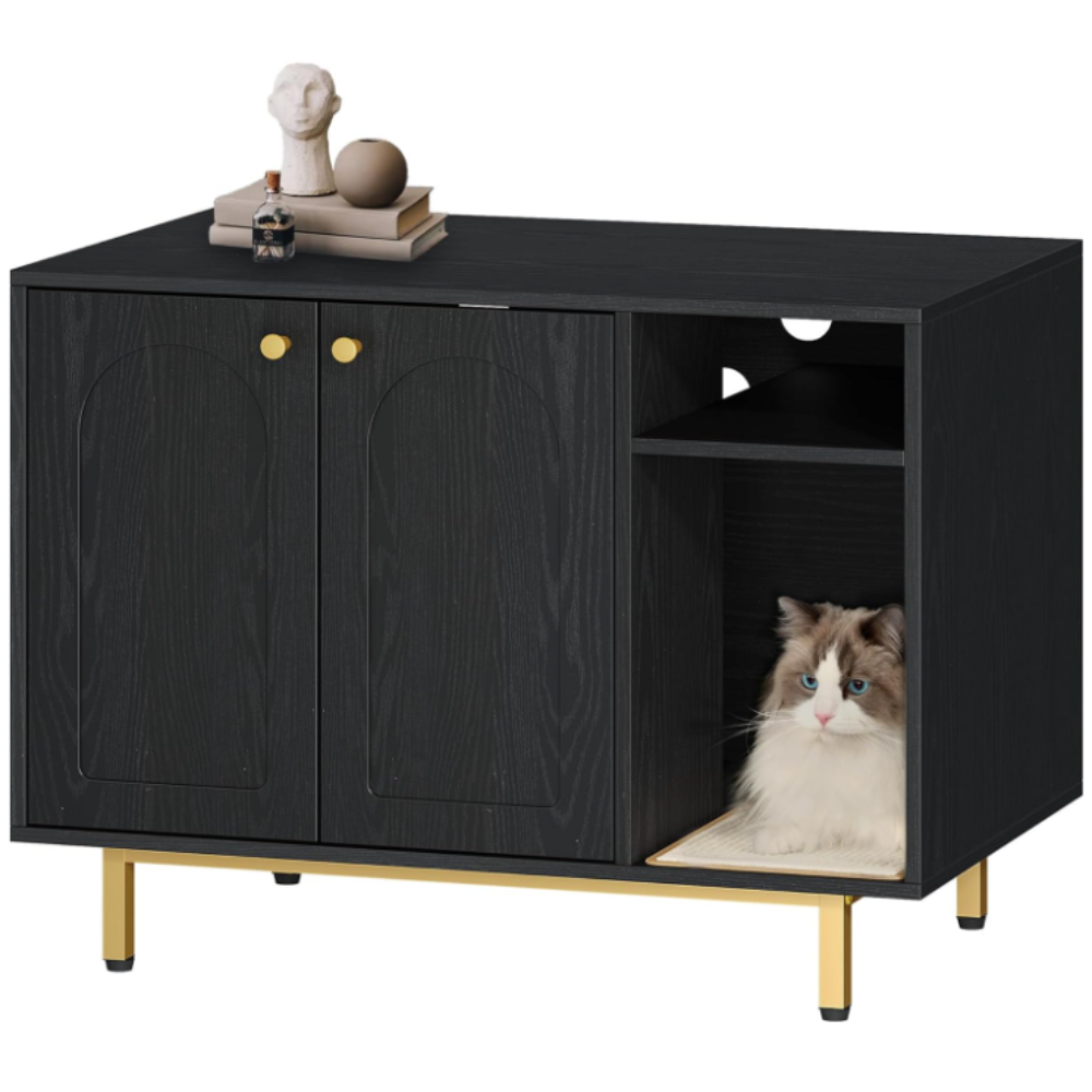 Meuble litière pour chat avec compartiment et étagère 80 cm