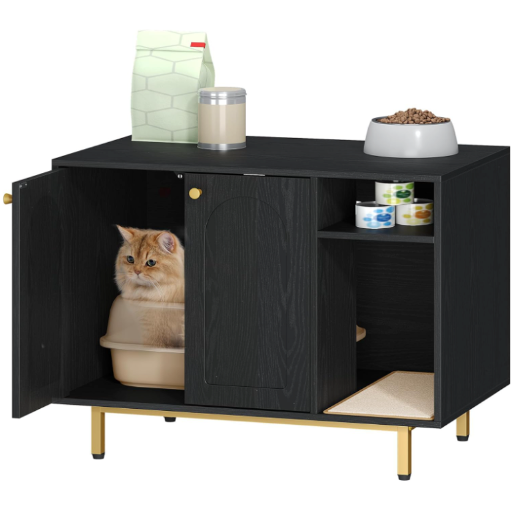 Meuble litière pour chat avec compartiment et étagère 80 cm