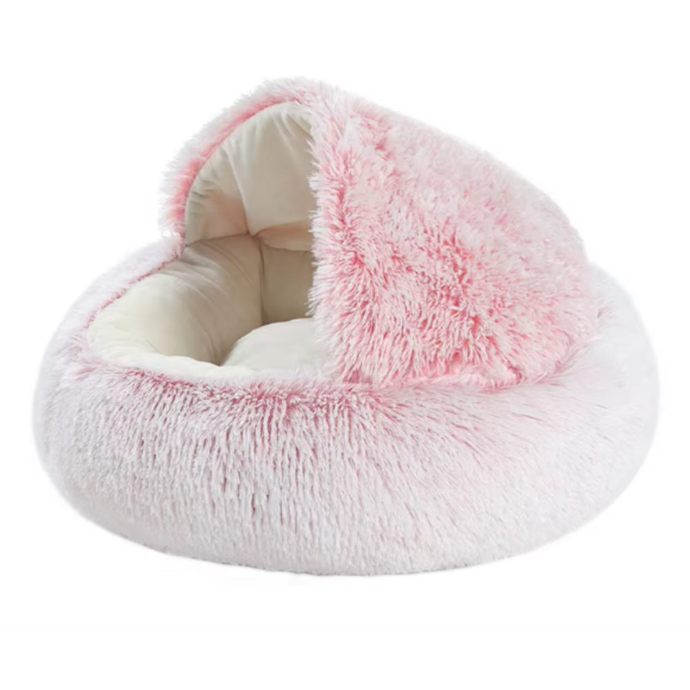 Panier chat semi-fermé en peluche avec ouverture frontale