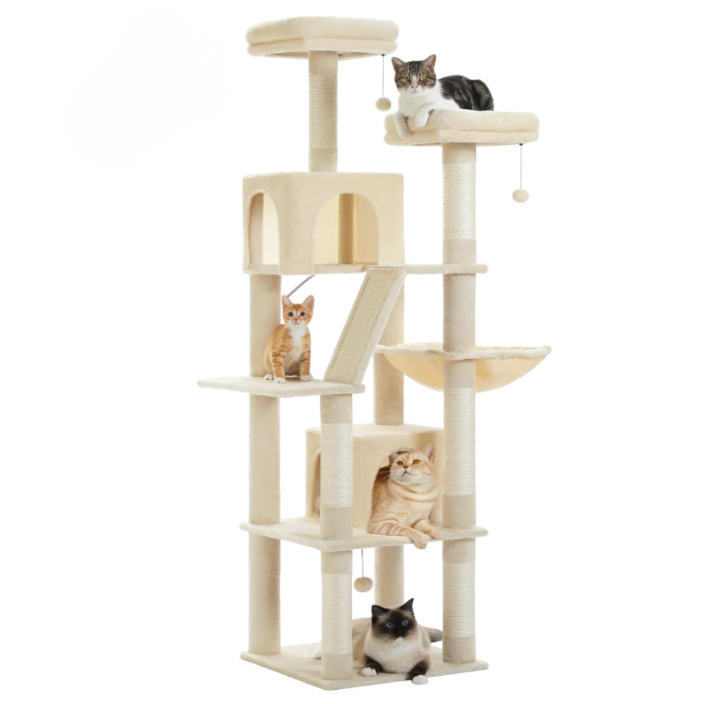 Arbre à chat multi-niveaux 180 cm avec niches, hamac et poteaux en sisal
