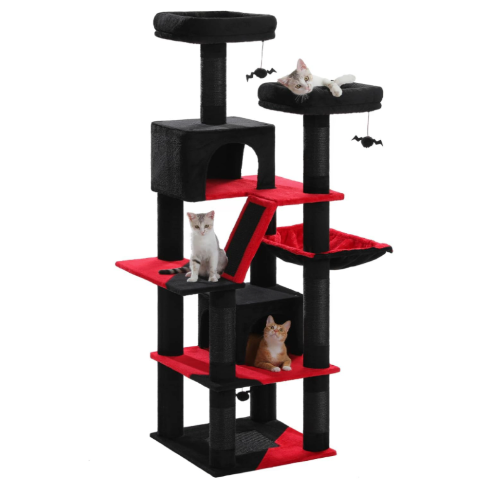 Arbre à chat multi-niveaux 180 cm avec niches, hamac et poteaux en sisal