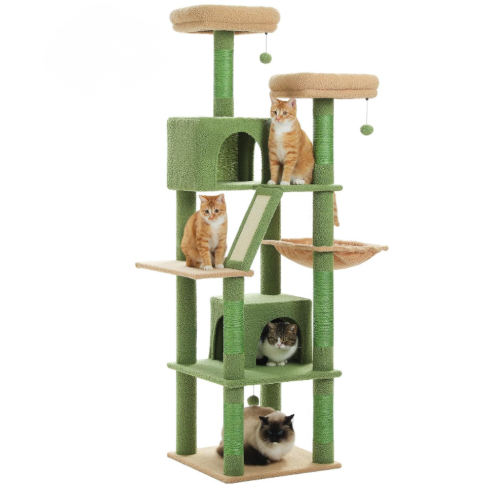 Arbre à chat multi-niveaux 180 cm avec niches, hamac et poteaux en sisal