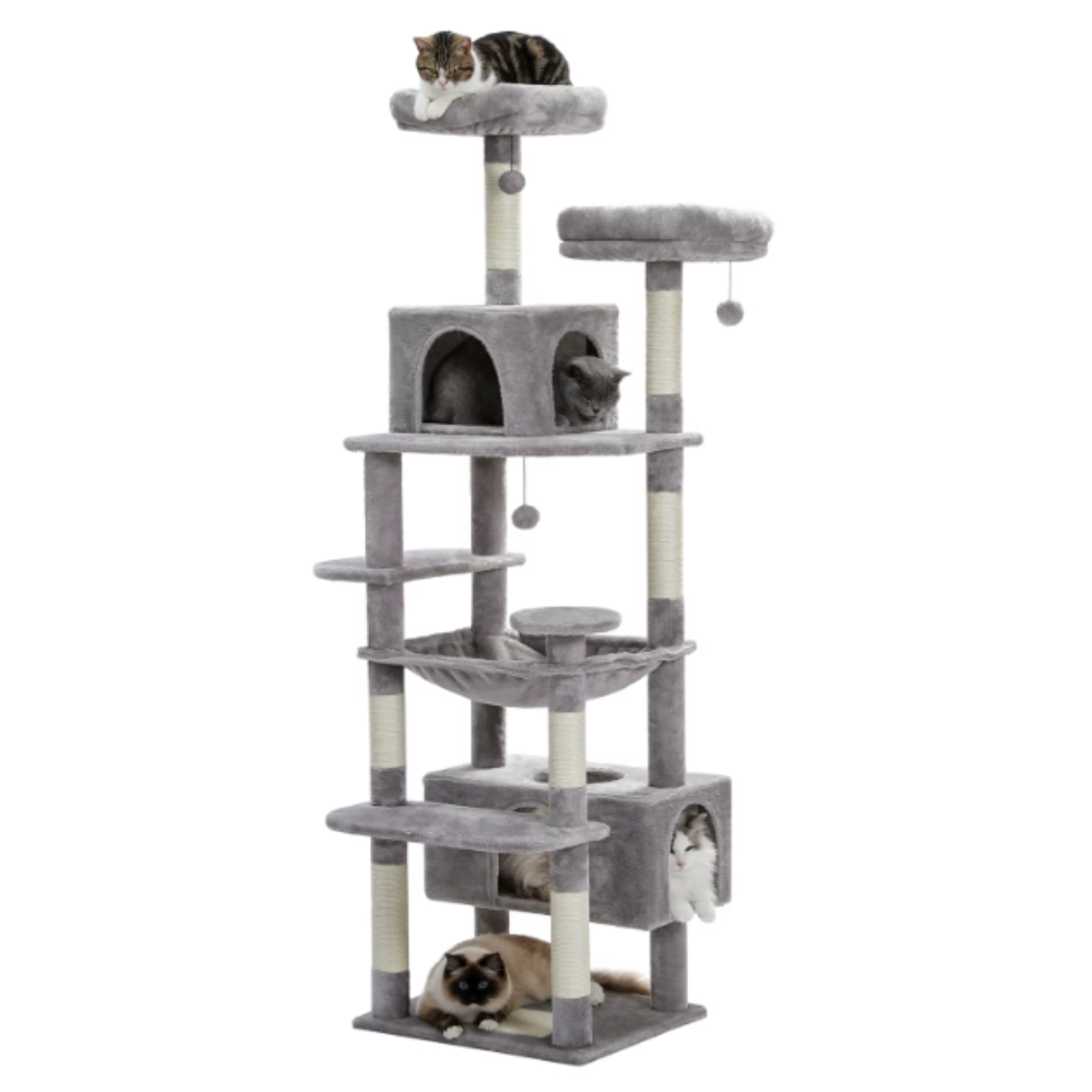 Arbre à chat multi-niveaux 184 cm avec niche, hamac et poteaux en sisal